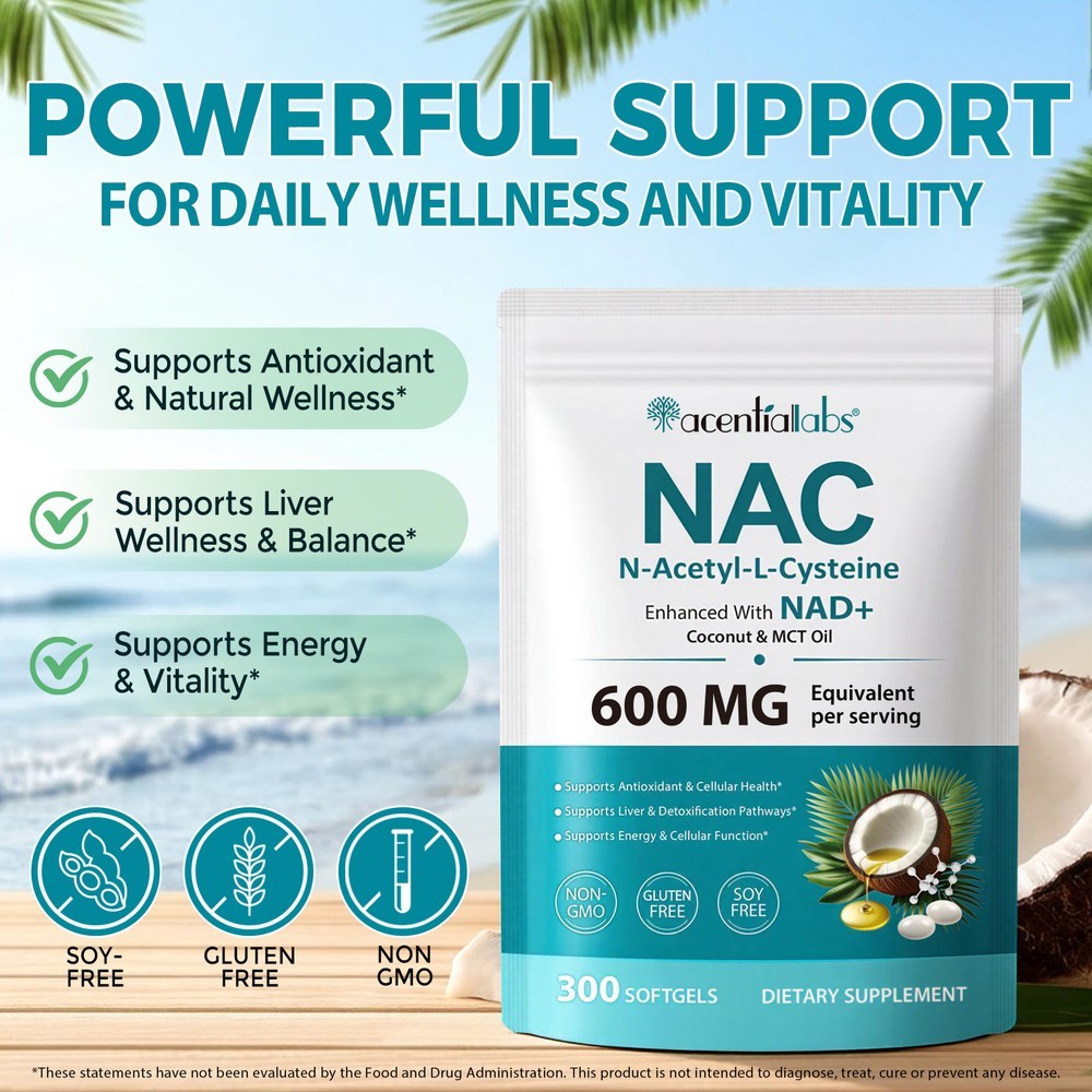 Mct Oil Coconut - NAC (N-Acetyl-L-Cysteine) Softgels dengan NAD+ dan