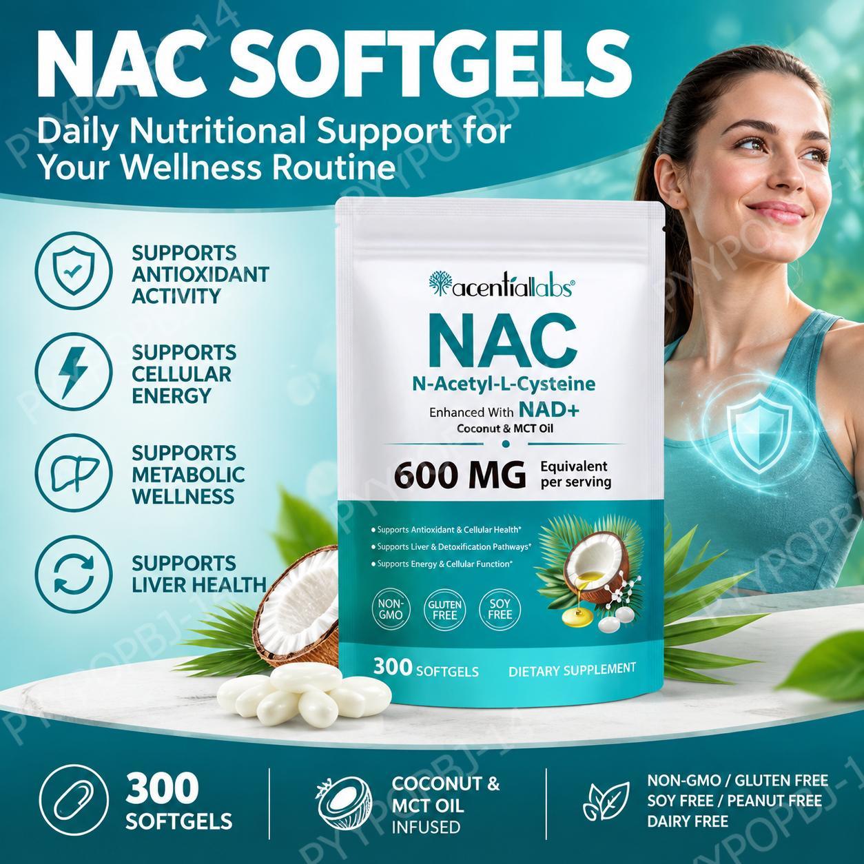 Mct Oil Coconut - AcentiaLabs NAC Softgels dengan NAD+ dan