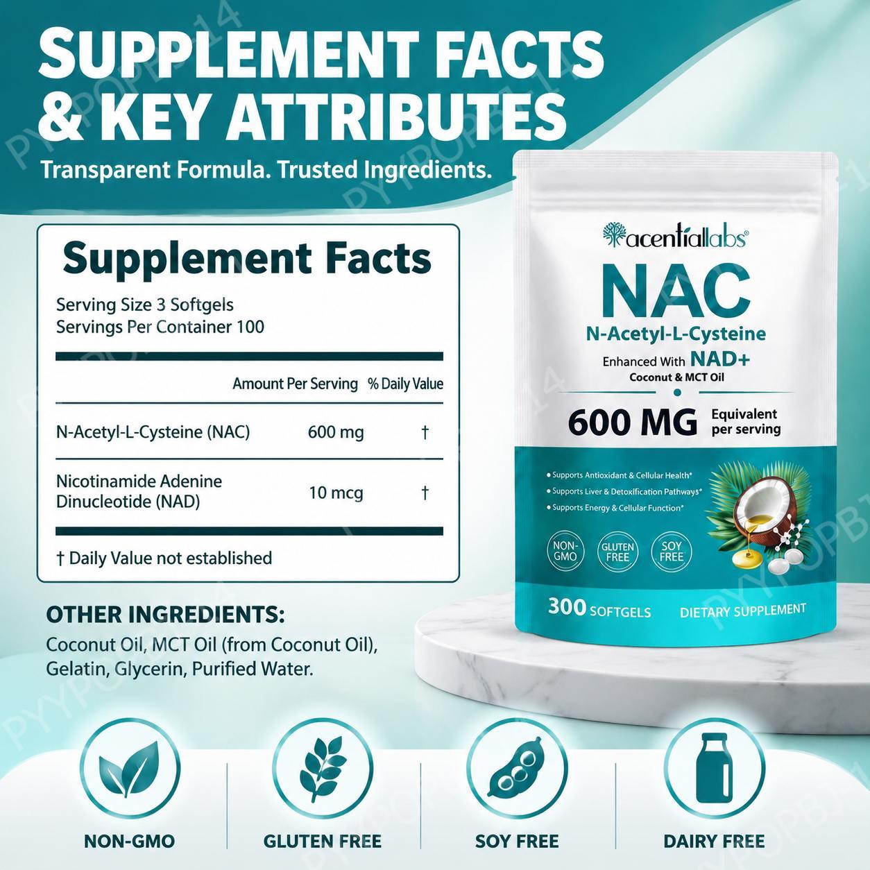 AcentiaLabs NAC Softgels denga - Mct Oil Coconut ulasan dan harga